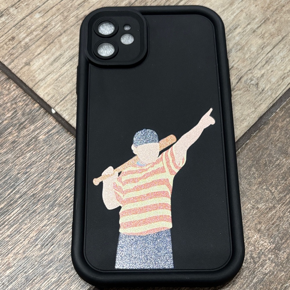 Black Phone Case with Baseball Player Design